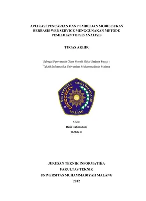 Pengembangan Aplikasi Pencarian dan Pembelian Mobil Bekas Berbasis Web Service