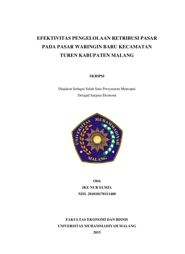 Efektivitas Pengelolaan Retribusi di Pasar Waringin Baru Kecamatan Turen Kabupaten Malang