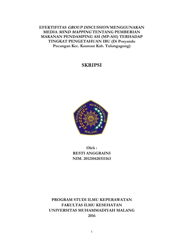 Efektivitas Diskusi Kelompok Menggunakan Media Mind Mapping tentang Pemberian Makanan Pendamping ASI