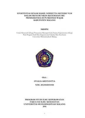Efektivitas Senam Hamil Yophytta Metode VLM dalam Menurunkan Kecemasan Ibu Primigravida
