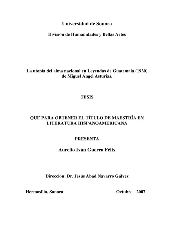 La Utopía del Alma Nacional en Leyendas de Guatemala de Miguel Ángel Asturias