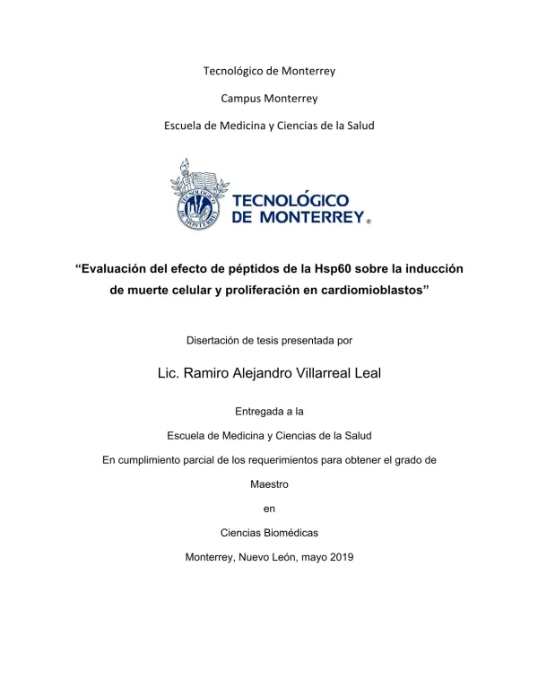 Evaluación del efecto de péptidos de la Hsp60 sobre la inducción de muerte celular y proliferación en cardiomioblastos