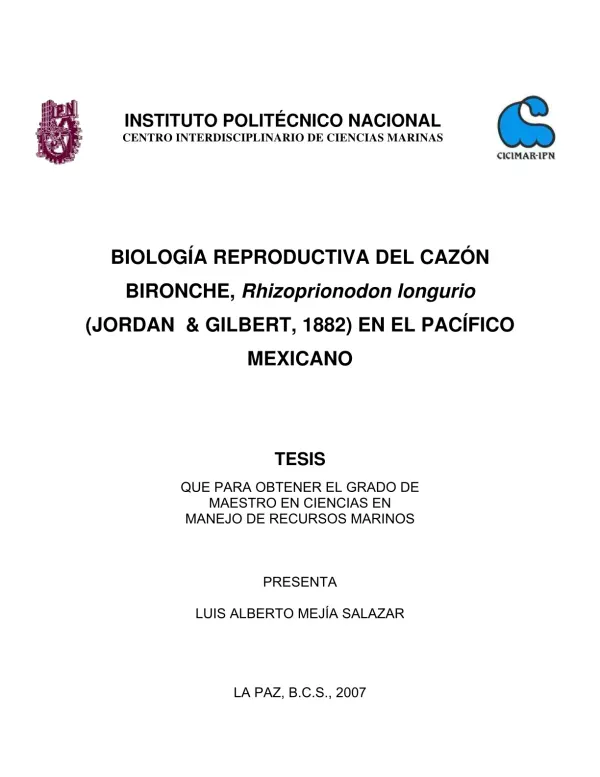 Biología Reproductiva del Cazón Bironche en el Pacífico Mexicano