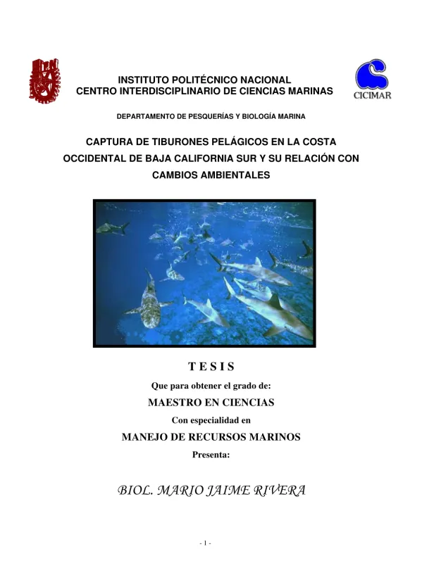 Captura de Tiburones Pelágicos en la Costa Occidental de Baja California Sur y su Relación con Cambios Ambientales