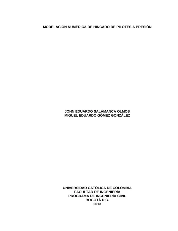 Modelización Numérica do Hincado de Pilotas a Presión