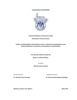 Análisis sociodemográfico, biomarcadores séricos y evaluación neuropsiquiátrica como factores predictivos en pacientes con traumatismo craneoencefálico