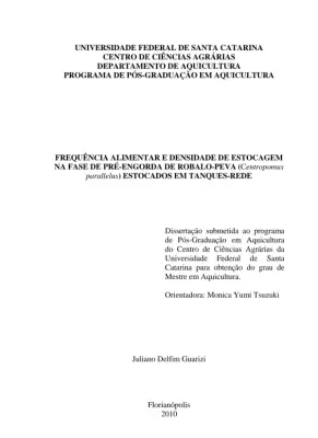 Frequência Alimentar e Densidade de Estocagem na Fase de Pré-Engorda de Robalo-Peva (Centropomus parallelus) Estocados em Tanques-Rede