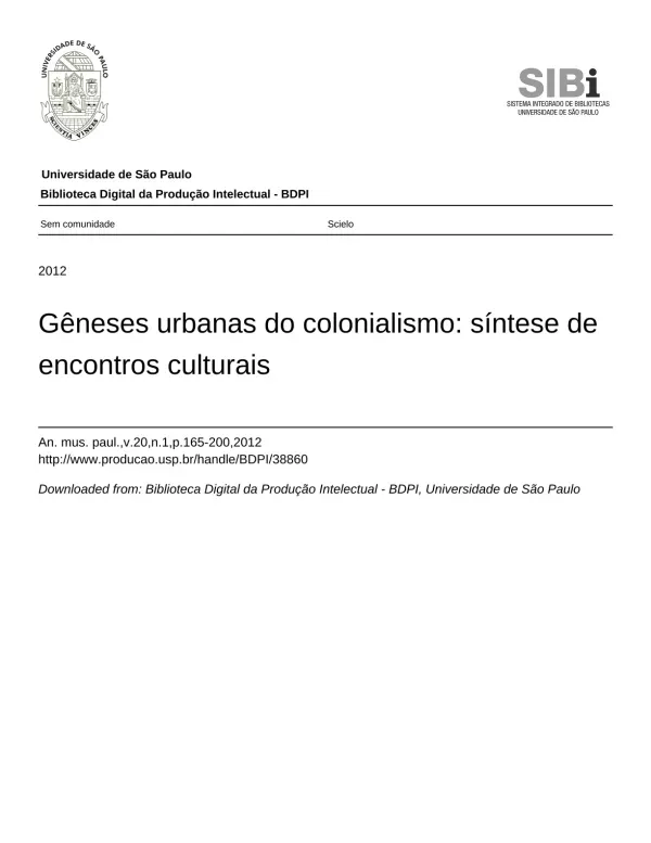 Gêneses urbanas do colonialismo: síntese de encontros culturais