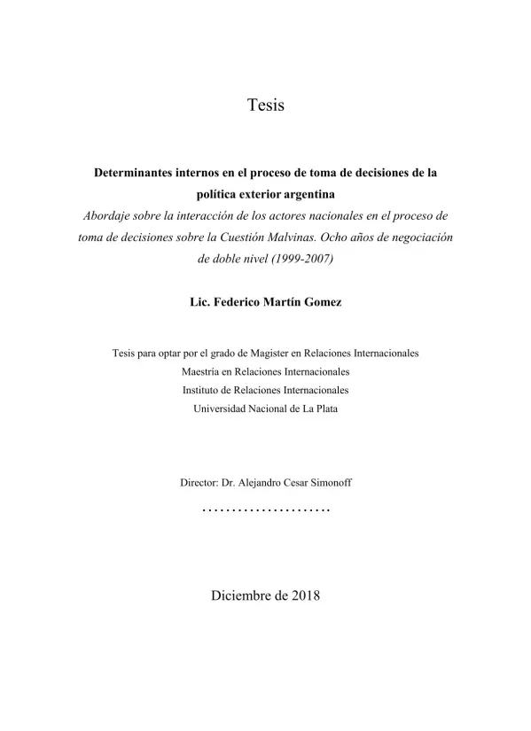 Determinantes internos en el proceso de toma de decisiones de la política exterior argentina