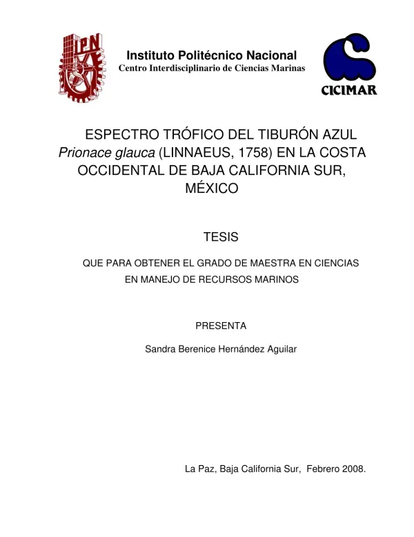Análisis del Espectro Trófico del Tiburón Azul en la Costa Occidental de Baja California Sur, México