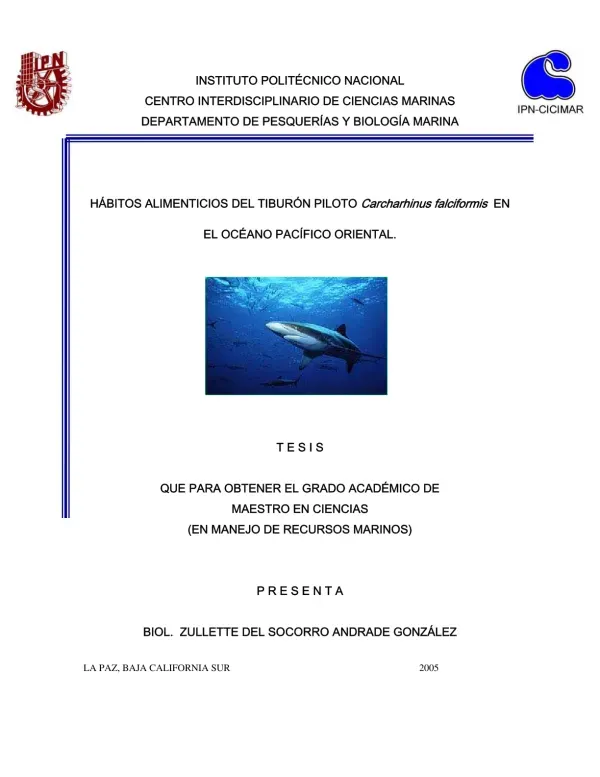 Hábitos alimenticios del tiburón piloto Carcharhinus falciformis en el océano pacífico oriental