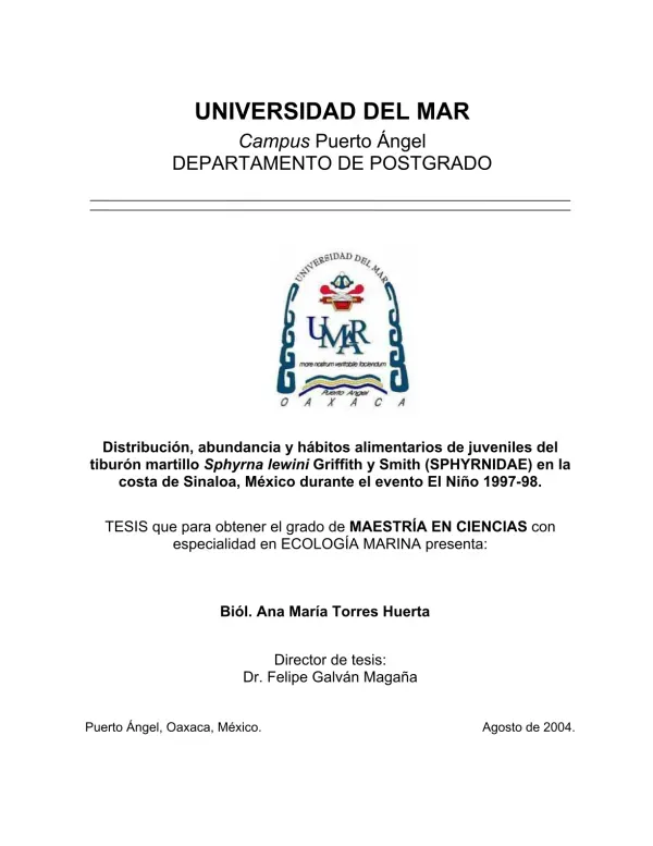 Distribución, abundancia y hábitos alimentarios del tiburón martillo Sphyrna lewini en la costa de Sinaloa, México