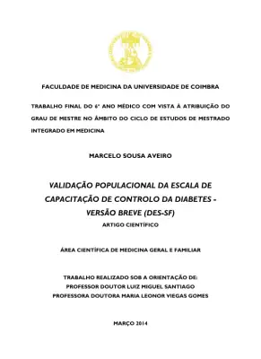 Validação Populacional da Escala de Capacidade de Controlo da Diabetes - Versão Breve (DES-SF)