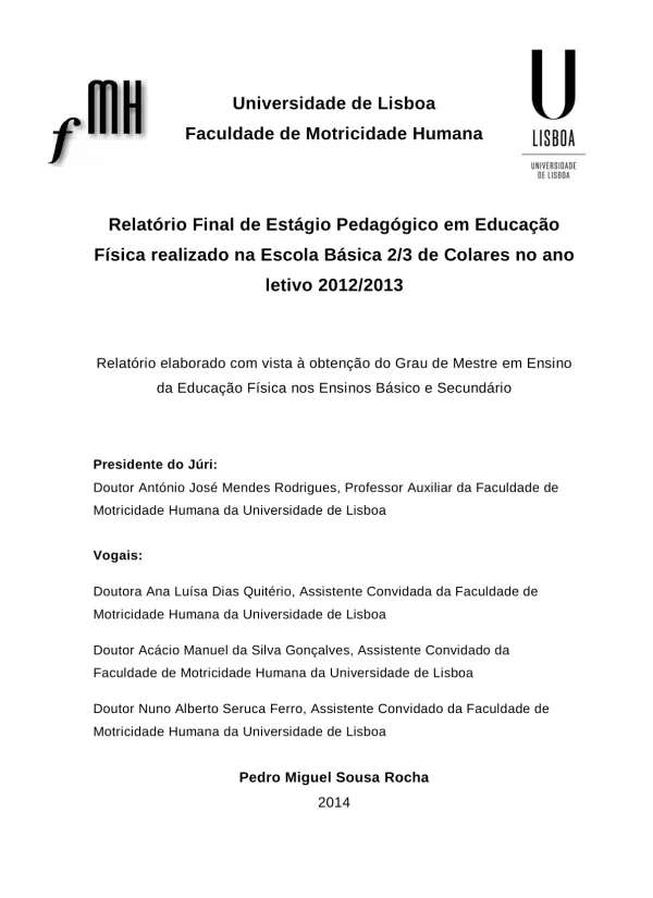 Relatório de Estágio Pedagógico em Educação Física
