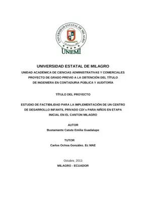 Estudo de Viabilidade para a Implementação de um Centro de Desenvolvimento Infantil Privado para Crianças em Fase Inicial no Cantão Milagro