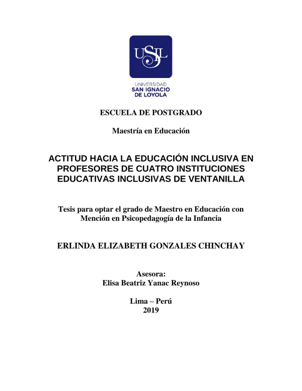 Actitud hacia la educación inclusiva en profesores de cuatro instituciones educativas inclusivas de Ventanilla