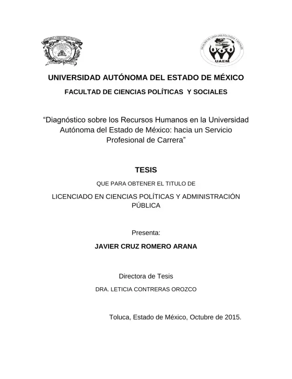Diagnóstico sobre los Recursos Humanos en la Universidad Autónoma del Estado de México: hacia un Servicio Profesional de Carrera