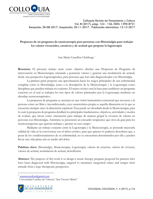 Propuesta de un programa de musicoterapia para personas con fibromialgia