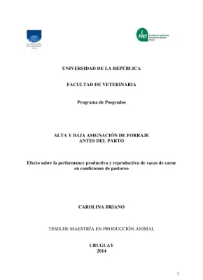 Efecto de la asignación de forraje antes del parto en la performance productiva y reproductiva de vacas de carne en condiciones de pastoreo