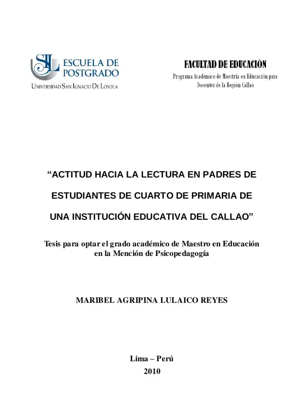 Actitud hacia la lectura en padres de estudiantes de cuarto de primaria de una institución educativa del Callao