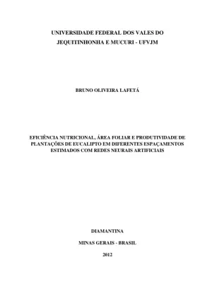 Eficiência Nutricional, Área Foliar e Produtividade de Plantações de Eucalipto em Diferentes Espaçamentos Estimados com Redes Neurais Artificiais