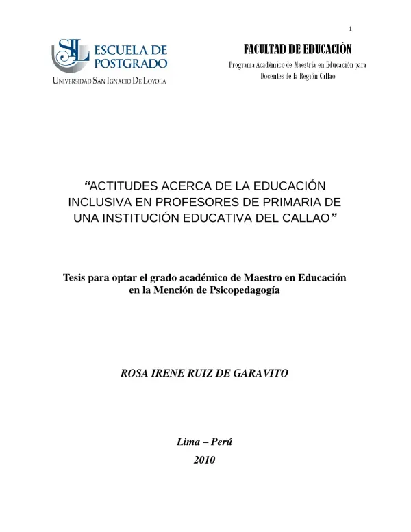 Actitudes acerca de la educación inclusiva en profesores de primaria de una institución educativa del Callao
