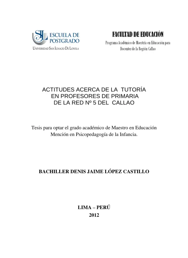 Actitudes acerca de la tutoría en profesores de primaria de la Red N° 5 del Callao