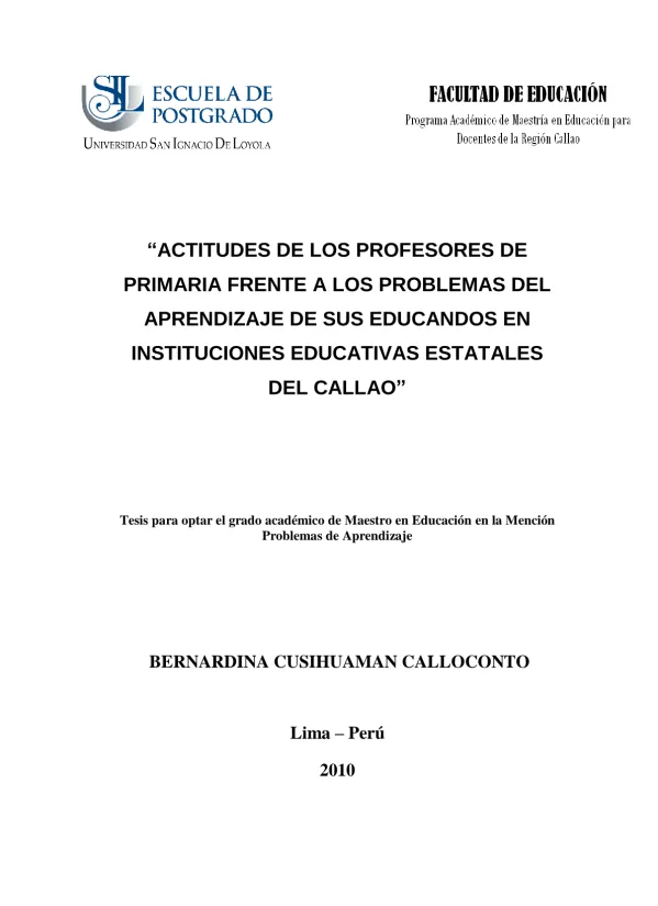 Atitudes dos Professores de Ensino Primário em Relação aos Problemas de Aprendizagem de seus Alunos em Instituições Educacionais Estatais
