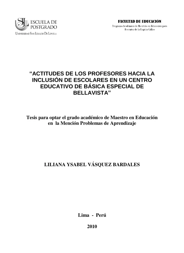 Actitudes de los profesores hacia la inclusión de escolares en un centro educativo de básica especial de Bellavista