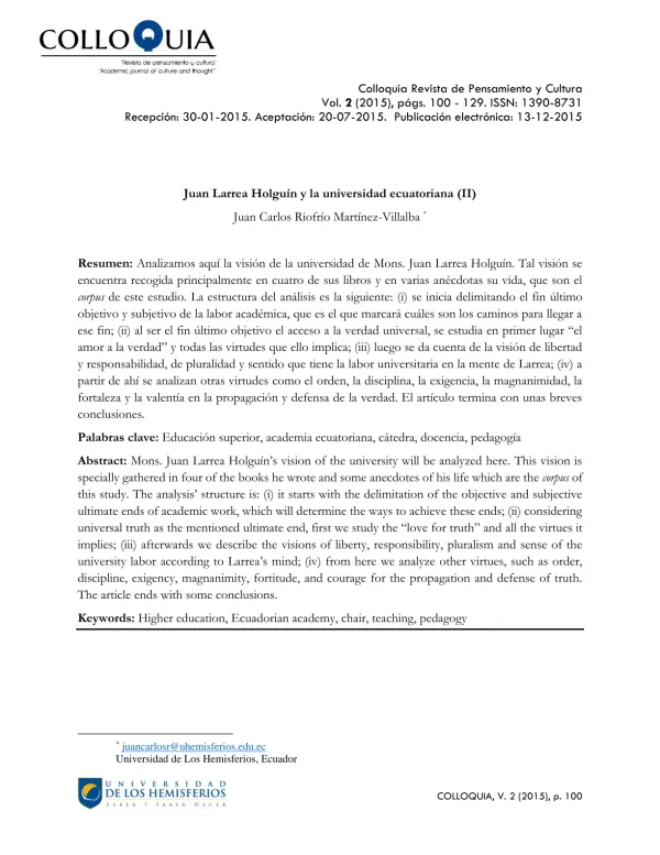 Juan Larrea Holguín y la universidad ecuatoriana (II)