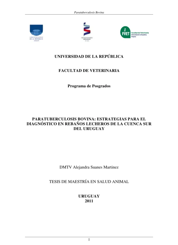 Paratuberkulose bei Milchviehbeständen in Uruguay: Diagnosestrategien