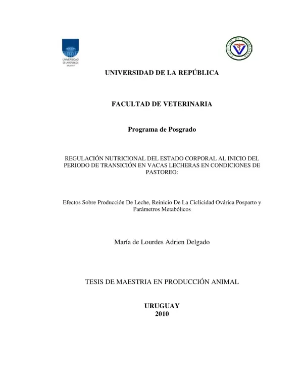 Regulación nutricional del estado corporal al inicio del período de transición en vacas lecheras en condiciones de pastoreo