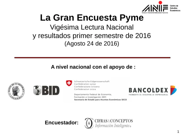 La Gran Encuesta Pyme: Vigésima Lectura Nacional y resultados primer semestre de 2016