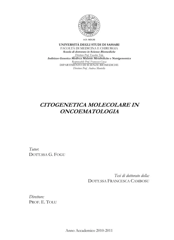 Citogenetica Molecolare in Oncoematologia