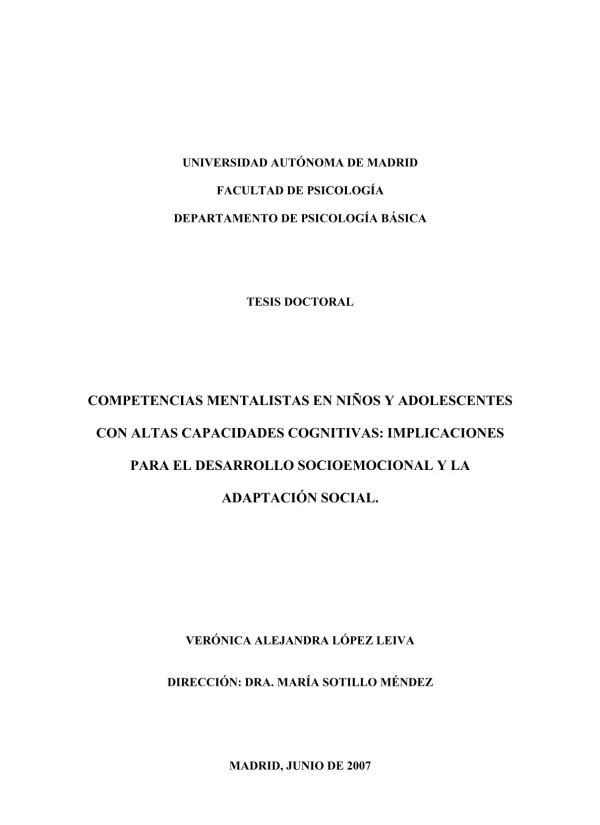 Competencias mentalistas en niños y adolescentes con altas capacidades cognitivas: implicaciones para el desarrollo socioemocional y la adaptación social
