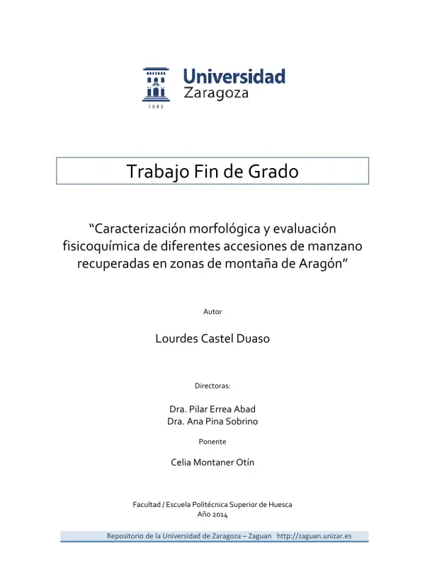 Caracterización morfológica y evaluación fisicoquímica de diferentes accesiones de manzano recuperadas en zonas de montaña de Aragón