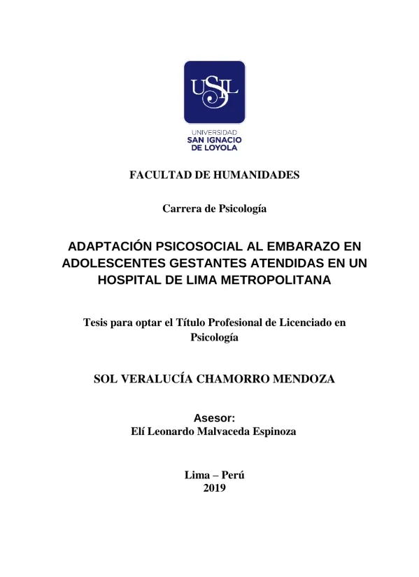 Adaptación psicosocial al embarazo en adolescentes gestantes atendidas en un hospital de Lima Metropolitana