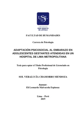 Adaptación Psicosocial al Embarazo Adolescente