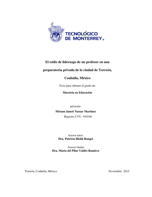 El estilo de liderazgo de un profesor en una preparatoria privada de la ciudad de Torreón, Coahuila, México