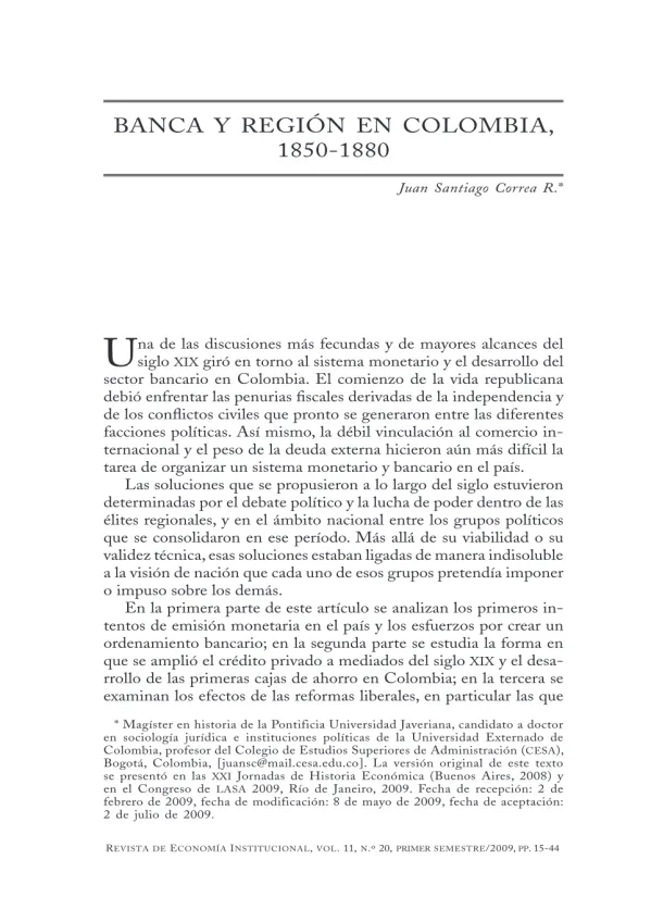 Banca y región en Colombia, 1850-1880