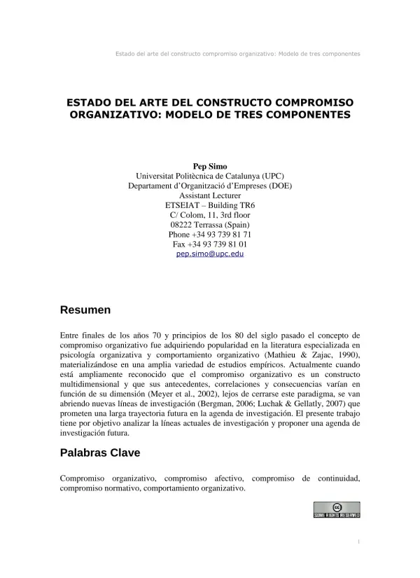Estado del arte del constructo compromiso organizativo: modelo de tres componentes