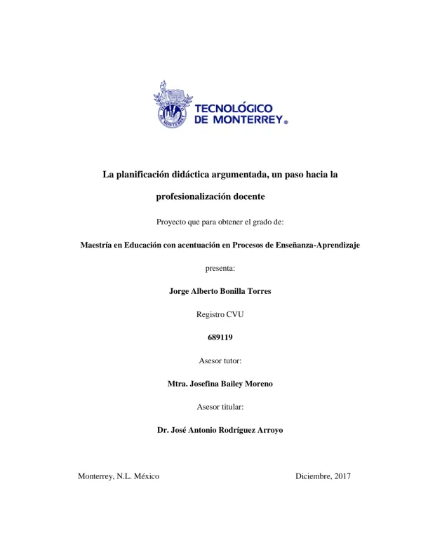 La planificación didáctica argumentada, un paso hacia la profesionalización docente
