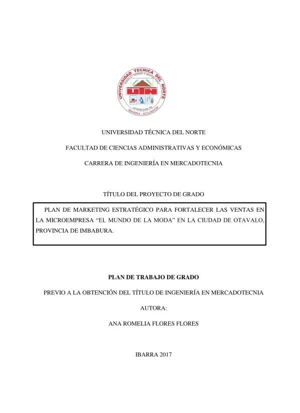 Plan de marketing estratégico para fortalecer las ventas en la microempresa “El mundo de la moda” en la ciudad de Otavalo