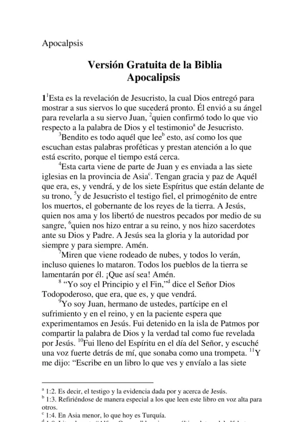 Versión Gratuita de la Biblia Apocalipsis