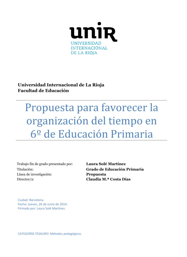 Propuesta para favorecer la organización del tiempo en 6º de Educación Primaria