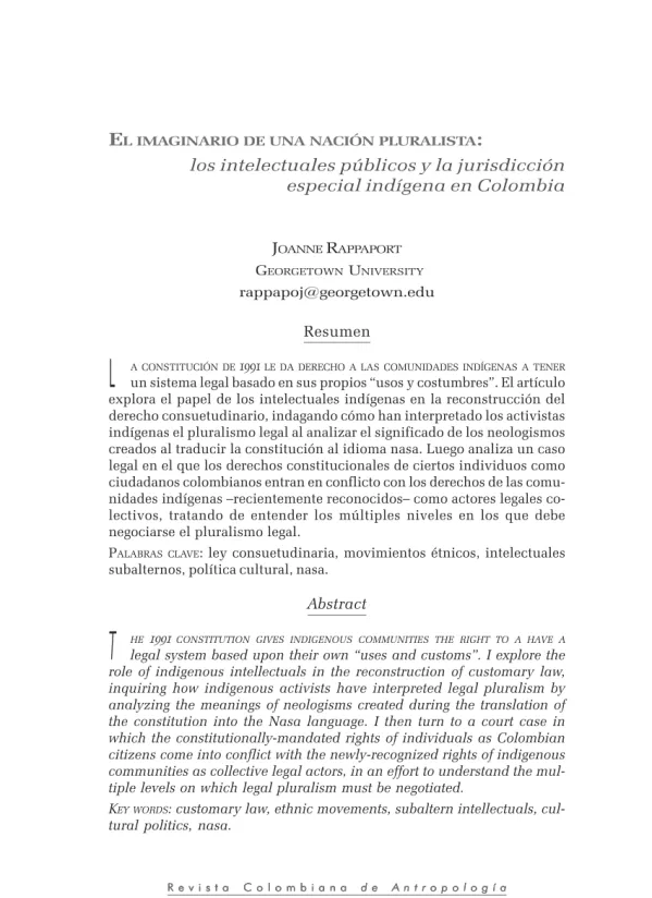 El imaginario de una nación pluralista: los intelectuales públicos y la jurisdicción especial indígena en Colombia