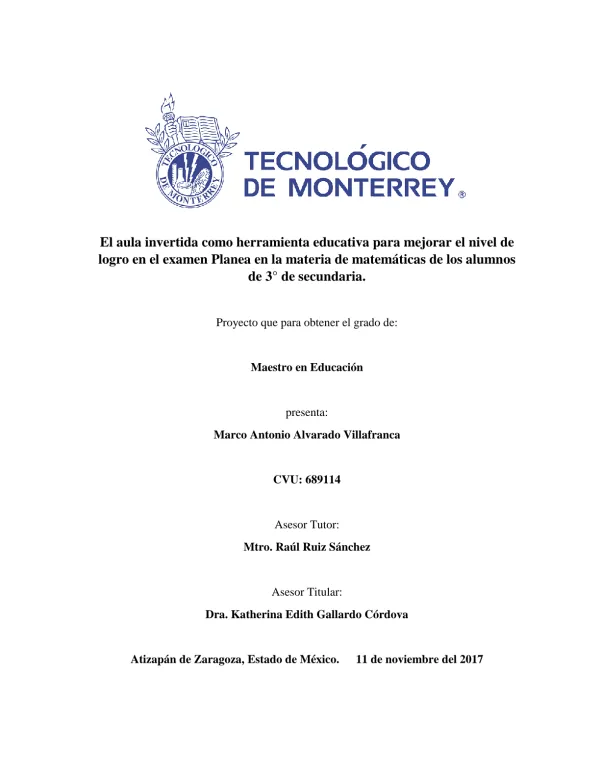 El aula invertida como herramienta educativa para mejorar el nivel de logro en el examen Planea en la materia de matemáticas de los alumnos de 3° de secundaria