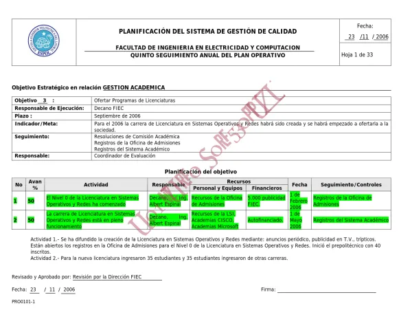 PLANIFICACIÓN DEL SISTEMA DE GESTIÓN DE CALIDAD