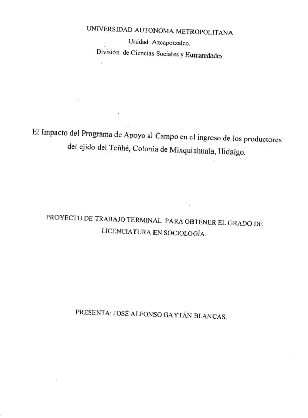 El impacto del Programa de Apoyo al Campo en el ingreso de los produtores del ejido de Teñhé, colonia de Mixquiahuala, Hidalgo