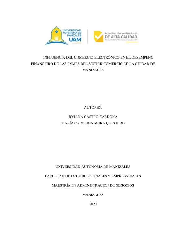 Influencia del comercio electrónico en el desempeño financiero de las PYMES del sector comercio de la ciudad de Manizales